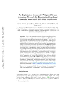 An Explainable Geometric-Weighted Graph Attention Network for
  Identifying Functional Networks Associated with Gait Impairment