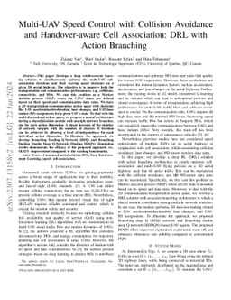 Multi-UAV Speed Control with Collision Avoidance and Handover-aware Cell
  Association: DRL with Action Branching