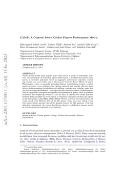 CAMP: A Context-Aware Cricket Players Performance Metric
