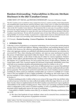 Random (Un)rounding : Vulnerabilities in Discrete Attribute Disclosure in the 2021 Canadian Census