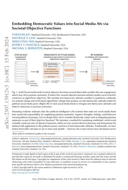 Embedding Democratic Values into Social Media AIs via Societal Objective
  Functions