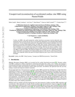 Unsupervised reconstruction of accelerated cardiac cine MRI using Neural
  Fields
