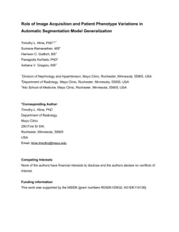 Role of Image Acquisition and Patient Phenotype Variations in Automatic
  Segmentation Model Generalization