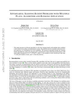 Adversarial Sleeping Bandit Problems with Multiple Plays: Algorithm and
  Ranking Application