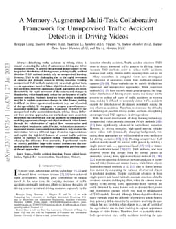A Memory-Augmented Multi-Task Collaborative Framework for Unsupervised
  Traffic Accident Detection in Driving Videos