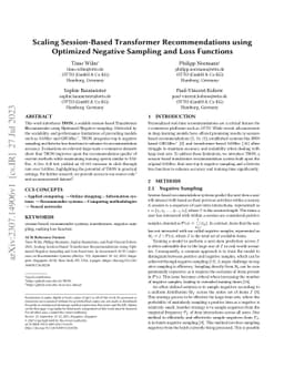 Scaling Session-Based Transformer Recommendations using Optimized Negative Sampling and Loss Functions