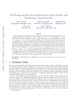 A/B Testing and Best-arm Identification for Linear Bandits with
  Robustness to Non-stationarity
