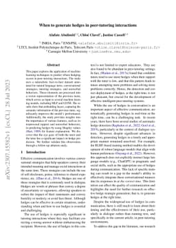 When to generate hedges in peer-tutoring interactions