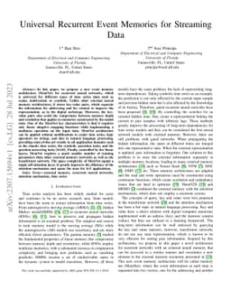 Universal Recurrent Event Memories for Streaming Data