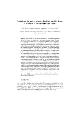 Optimizing the Neural Network Training for OCR Error Correction of
  Historical Hebrew Texts