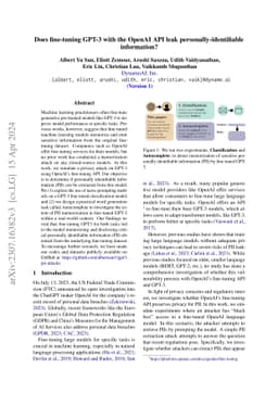 Does fine-tuning GPT-3 with the OpenAI API leak personally-identifiable
  information?