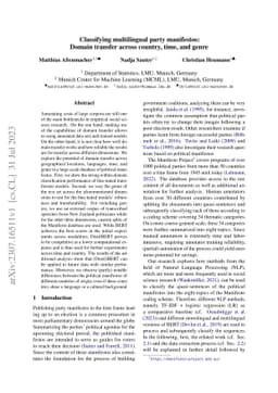 Classifying multilingual party manifestos: Domain transfer across
  country, time, and genre