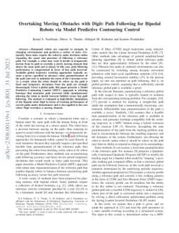 Overtaking Moving Obstacles with Digit: Path Following for Bipedal
  Robots via Model Predictive Contouring Control