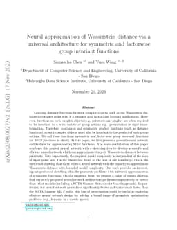 Neural approximation of Wasserstein distance via a universal
  architecture for symmetric and factorwise group invariant functions