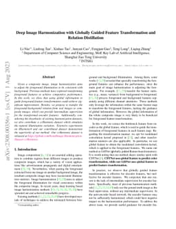 Deep Image Harmonization with Globally Guided Feature Transformation and
  Relation Distillation