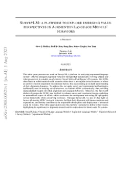SurveyLM: A platform to explore emerging value perspectives in augmented
  language models' behaviors