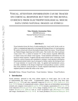 Visual attention information can be traced on cortical response but not
  on the retina: evidence from electrophysiological mouse data using natural
  images as stimuli
