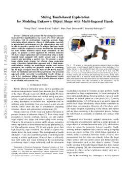 Sliding Touch-based Exploration for Modeling Unknown Object Shape with
  Multi-fingered Hands