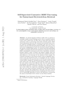 Self-Supervised Contrastive BERT Fine-tuning for Fusion-based
  Reviewed-Item Retrieval