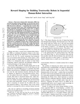 Reward Shaping for Building Trustworthy Robots in Sequential Human-Robot
  Interaction