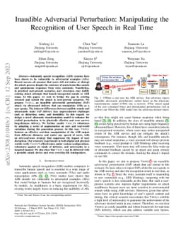 Inaudible Adversarial Perturbation: Manipulating the Recognition of User
  Speech in Real Time