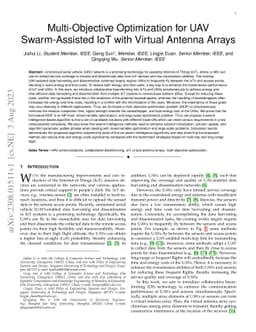Multi-Objective Optimization for UAV Swarm-Assisted IoT with Virtual
  Antenna Arrays