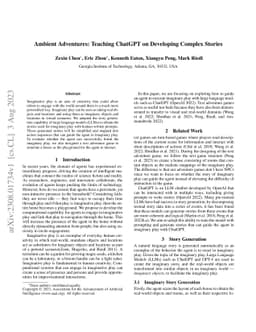 Ambient Adventures: Teaching ChatGPT on Developing Complex Stories