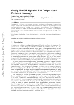 Greedy Matroid Algorithm And Computational Persistent Homology