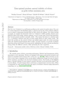 Time-optimal geodesic mutual visibility of robots on grids within
  minimum area