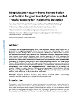 Deep Maxout Network-based Feature Fusion and Political Tangent Search
  Optimizer enabled Transfer Learning for Thalassemia Detection