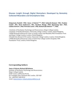 Disease Insight through Digital Biomarkers Developed by Remotely
  Collected Wearables and Smartphone Data