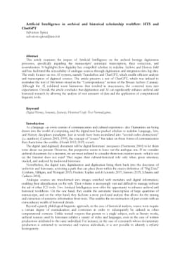 Artificial Intelligence in archival and historical scholarship workflow:
  HTS and ChatGPT