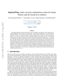 ExploitFlow, cyber security exploitation routes for Game Theory and AI
  research in robotics