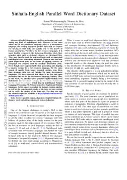 Sinhala-English Parallel Word Dictionary Dataset