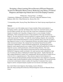Designing a Deep Learning-Driven Resource-Efficient Diagnostic System
  for Metastatic Breast Cancer: Reducing Long Delays of Clinical Diagnosis and
  Improving Patient Survival in Developing Countries