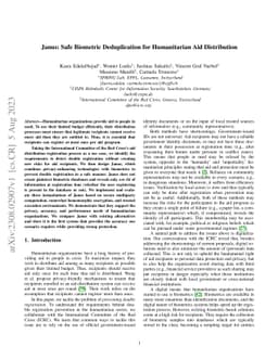 Janus: Safe Biometric Deduplication for Humanitarian Aid Distribution