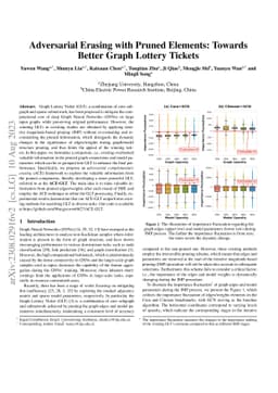 Adversarial Erasing with Pruned Elements: Towards Better Graph Lottery
  Ticket