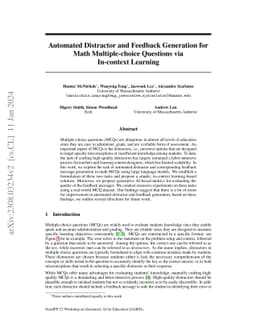 Automated Distractor and Feedback Generation for Math Multiple-choice
  Questions via In-context Learning