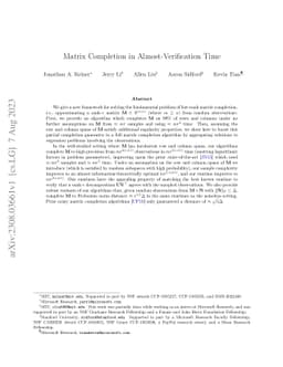 Matrix Completion in Almost-Verification Time