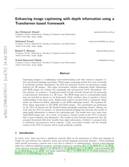 Enhancing image captioning with depth information using a
  Transformer-based framework