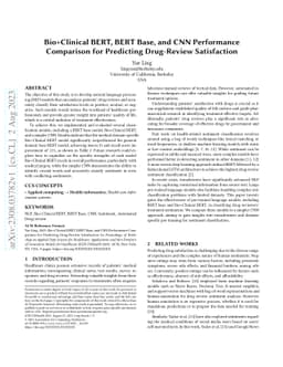 Bio+Clinical BERT, BERT Base, and CNN Performance Comparison for
  Predicting Drug-Review Satisfaction