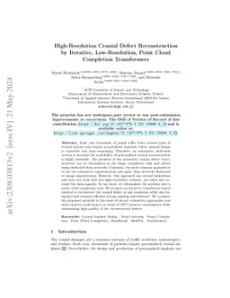 High-Resolution Cranial Defect Reconstruction by Iterative,
  Low-Resolution, Point Cloud Completion Transformers
