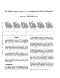 Developability Approximation for Neural Implicits through Rank
  Minimization