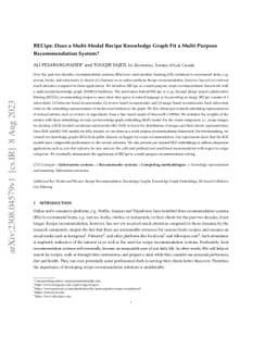 RECipe: Does a Multi-Modal Recipe Knowledge Graph Fit a Multi-Purpose
  Recommendation System?