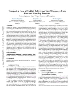 Comparing How a Chatbot References User Utterances from Previous
  Chatting Sessions: An Investigation of Users' Privacy Concerns and
  Perceptions