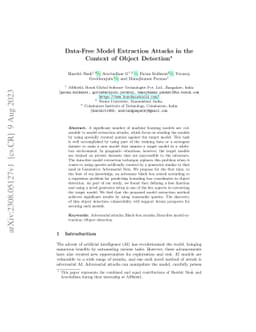 Data-Free Model Extraction Attacks in the Context of Object Detection