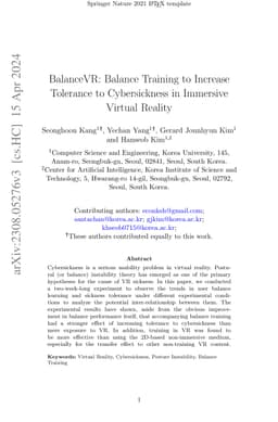 BalanceVR: Balance Training to Increase Tolerance to Cybersickness in
  Immersive Virtual Reality