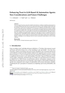 Enhancing Trust in LLM-Based AI Automation Agents: New Considerations
  and Future Challenges