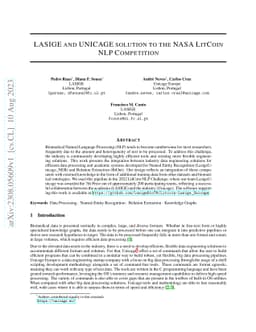 LASIGE and UNICAGE solution to the NASA LitCoin NLP Competition