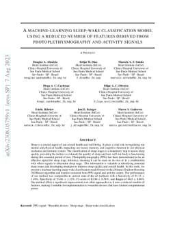 A machine-learning sleep-wake classification model using a reduced
  number of features derived from photoplethysmography and activity signals